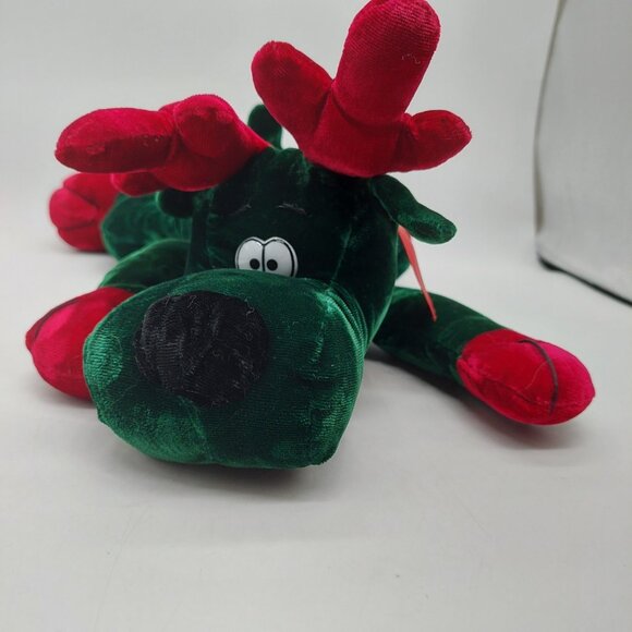 MTY International Reindeer Plush Velvet Green Red Christmas Stuffed Animal 14" - Picture 2 of 11